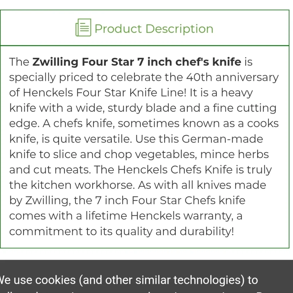 🤎BUY 2 GET 1 FREE Zwilling Four Star 7 inch Chef's Knife, Retail $129.95